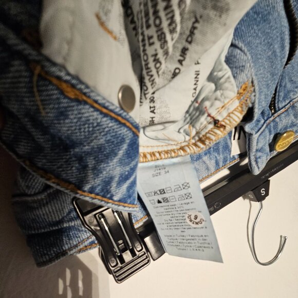 GANNI Organic Cotton Bleach Denim Flounce Midi Skirt - Picture 8 of 8